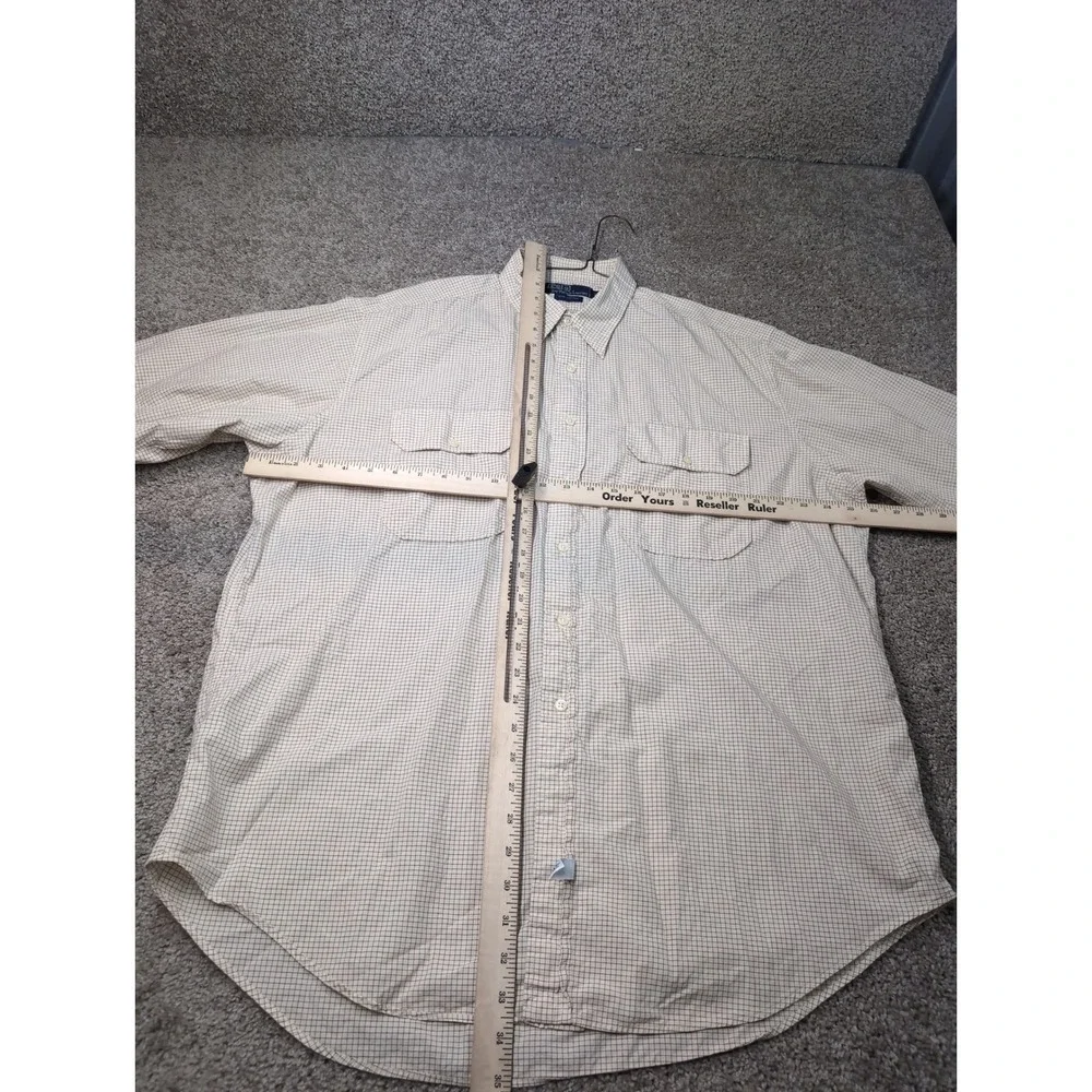 Polo Ralph Lauren Mens XL Short‎ Sleeve Button Down Shirt Tan Brown Check Cotton